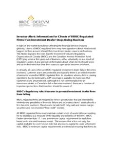 Financial regulation / Banking in Canada / Canadian Investor Protection Fund / Investment Industry Regulatory Organization of Canada / Canada Deposit Insurance Corporation / Security / Deposit insurance / Short / Financial institution / Financial economics / Finance / Business