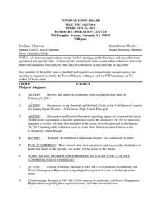 TONOPAH TOWN BOARD MEETING AGENDA FEBRUARY 23, 2011 TONOPAH CONVENTION CENTER 301 Brougher Avenue, Tonopah, NV[removed]:00 p.m.