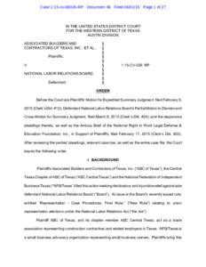 Case 1:15-cvRP Document 36 FiledPage 1 of 27  IN THE UNITED STATES DISTRICT COURT FOR THE WESTERN DISTRICT OF TEXAS AUSTIN DIVISION ASSOCIATED BUILDERS AND