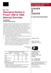 Aboriginal deaths in prison 1980 to 1998 : national overview