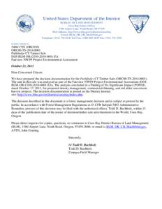 United States Department of the Interior BUREAU OF LAND MANAGEMENT Coos Bay District Office 1300 Airport Lane, North Bend, OR[removed]Web Address: http://www.blm.gov/or/districts/coosbay E-mail: [removed]