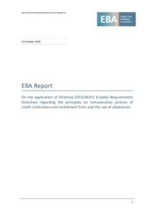 EBA REPORT ON REMUNERATION AND ALLOWANCES  15 October 2014 EBA Report On the application of DirectiveEU (Capital Requirements