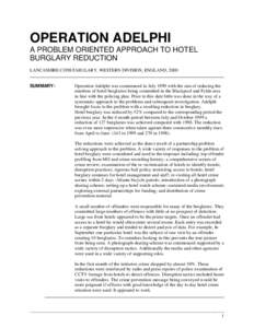 OPERATION ADELPHI A PROBLEM ORIENTED APPROACH TO HOTEL BURGLARY REDUCTION LANCASHIRE CONSTABULARY, WESTERN DIVISION, ENGLAND, 2000 SUMMARY: