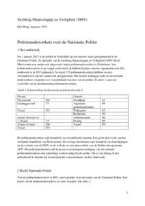 Stichting Maatschappij en Veiligheid (SMV) Den Haag, augustus 2014 Politiemedewerkers over de Nationale Politie 1 Het onderzoek Per 1 januari 2013 is de politie in Nederland op een nieuwe wijze georganiseerd in de