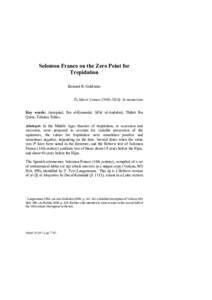 Solomon Franco on the Zero Point for Trepidation Bernard R. Goldstein To Mercè Comes (1949–2010): In memoriam Key words: Azarquiel, Ibn al-Kammād, ¼ācid al-Andalusī, Thābit Ibn Qurra, Toledan Tables.