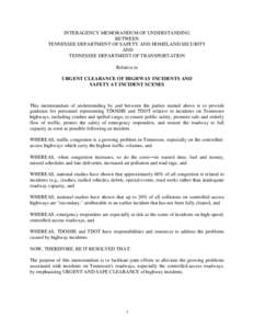 Interagency Memorandum of Understanding between the Tennessee Department of Safety (DOS), including the Tennessee Highway Patrol (THP) and the Tennessee Commercial Vehicle Enforcement (CVE), and the Tennessee Department 