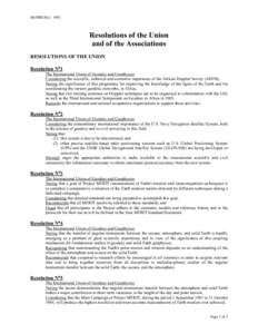 HAMBURGResolutions of the Union and of the Associations RESOLUTIONS OF THE UNION Resolution N°1