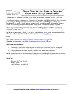 PD P 0107 Department of the Treasury Bureau of the Fiscal Service (Revised February[removed]Filing a Claim for Lost, Stolen, or Destroyed