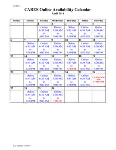 [removed]CARES Online Availability Calendar April 2014 Sunday