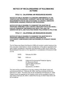 Rulemaking: [removed]Notice of Postponement ACTM for Stationary Compression Ignition Engines (Stationary Engine ACTM)