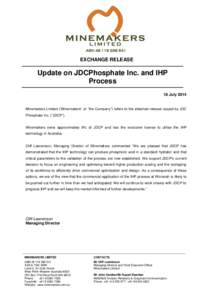 ABNEXCHANGE RELEASE Update on JDCPhosphate Inc. and IHP Process