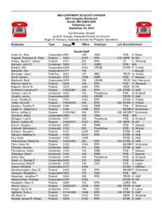 Mid-Continent Ecology Divsion Telephone List