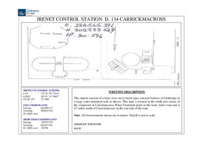 IRENET CONTROL STATION D. 134 CARRICKMACROSS  IRENET-95 COORDS. (ETRF89) LAT 53 58’ LONG.