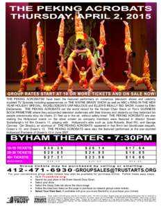 THE PEKING ACROBATS® have been the featured performers on numerous television shows and celebrity studded TV Specials including appearances on THE WAYNE BRADY SHOW as well as NBC’s RING IN THE NEW YEAR HOLIDAY SPECIAL