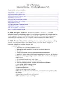 City of Waitsburg Industrial Zoning – Waitsburg Business Park Chapter 10.1O. - Industrial (I-1) Zone 10.1O.010. Description and Purpose ..................................................................................