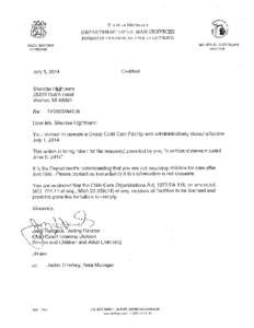 Closure Letter - Hightower, Shontae, Child Care Disciplinary Action