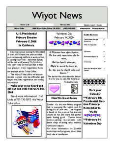 Wiyot News Wiyo t Tribe 1000 Wiyot Dr. Loleta, CA[removed]Phone: [removed]Fax: [removed]