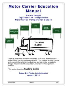 Motor Carrier Education Manual State of Oregon Department of Transportation Motor Carrier Transportation Division IFTA