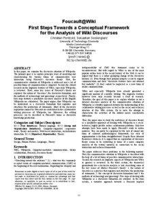 Foucault@Wiki First Steps Towards a Conceptual Framework for the Analysis of Wiki Discourses