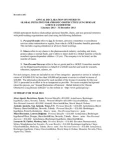 December[removed]ANNUAL DECLARATION OF INTERESTS GLOBAL INITIATIVE FOR CHRONIC OBSTRUCTIVE LUNG DISEASE SCIENCE COMMITTEE 1 January 2013 – 31 December 2013