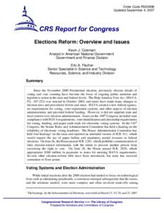 Elections Reform: Overview and Issues
