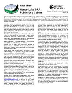 Fact Sheet  Nancy Lake SRA Public Use Cabins  Division of Parks & Outdoor Recreation