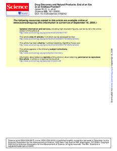 Drug Discovery and Natural Products: End of an Era or an Endless Frontier? Jesse W.-H. Li, et al.