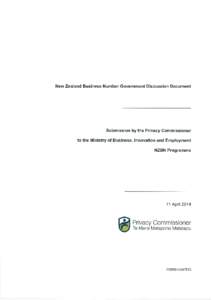 New Zealand Business Number Government Discussion Document  Submission by the Privacy Commissioner to the Ministry of Business, Innovation and Employment NZBN Programme