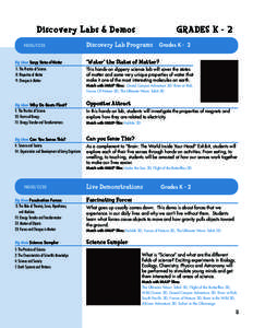 Discovery Labs & Demos NGSS/CCSS GRADES K - 2  Discovery Lab Programs Grades K - 2