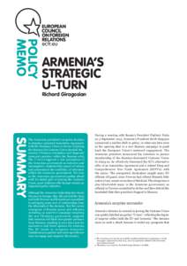 POLICY MEMO ARMENIA’S STRATEGIC U-TURN