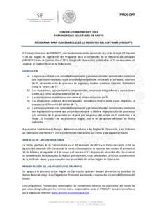 PROSOFT  CONVOCATORIA PROSOFT 2015 PARA INGRESAR SOLICITUDES DE APOYO PROGRAMA PARA EL DESARROLLO DE LA INDUSTRIA DEL SOFTWARE (PROSOFT)