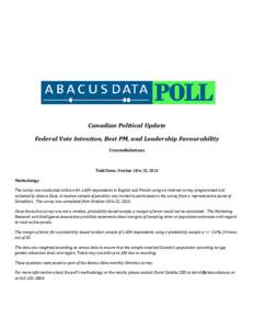 Canadian Political Update Federal Vote Intention, Best PM, and Leadership Favourability Crosstabulations