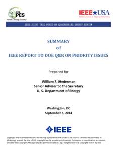 IEEE JOINT TASK FORCE ON QUADRENNIAL ENERGY REVIEW  SUMMARY of IEEE REPORT TO DOE QER ON PRIORITY ISSUES Prepared for