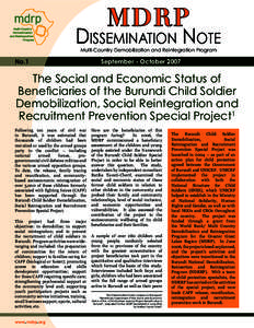 MDRP  Dissemination Note Multi-Country Demobilization and Reintegration Program  No.1