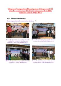 Glimpses of inauguration/Bhoomi poojan of the proposed 161 sites for construction of toilets in various schools in SECL command Area on 2ndOct 2014: SECL Headquarter Bilaspur (CG) No of proposed sites for construction of