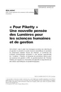 GRAND-ANGLE RÉMI JARDAT ISTEC École supérieure de commerce et de marketing Cnam-Lirsa  « Pour Piketty »