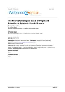 Article ID: WMC001202The Neurophysiological Basis of Origin and Evolution of Romantic Kiss in Humans