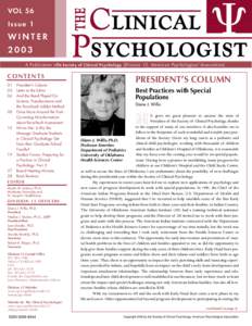 VOL 56 Issue 1 WINTER 2003 A Publication ofhte Society of Clinical Psych o l o g y (Division 12, American Psychological Association)