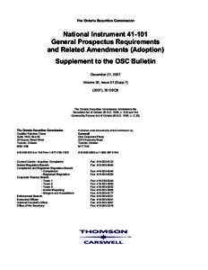 The Ontario Securities Commission  National Instrument[removed]General Prospectus Requirements and Related Amendments (Adoption) Supplement to the OSC Bulletin