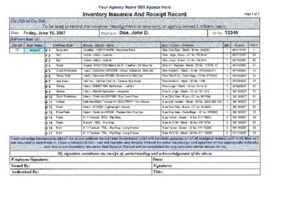 Your Agency Name Will Appear Here  Inventory Issuance And Receipt Record Page 1of I