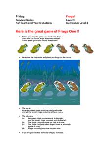 Friday:  Frogs! Survivor Series For Year 5 and Year 6 students