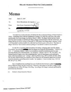MAaNE HUMAN RIGHTS COMMISSION  Memo Date:  March 27, 2007