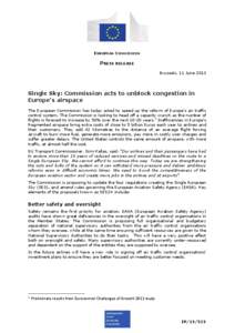 EUROPEAN COMMISSION  PRESS RELEASE Brussels, 11 June[removed]Single Sky: Commission acts to unblock congestion in