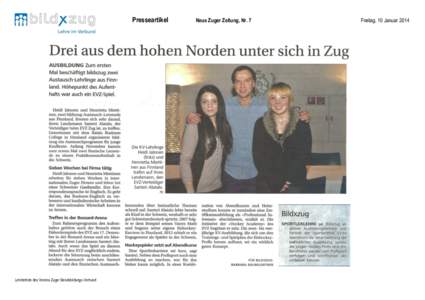 Presseartikel  Lehrbetrieb des Vereins Zuger Berufsbildungs-Verbund Neue Zuger Zeitung, Nr. 7