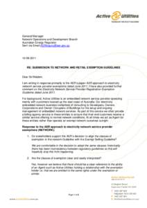 General Manager Network Operations and Development Branch Australian Energy Regulator Sent via Email [removed[removed]