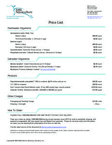 Aquatic Research Organisms Price List