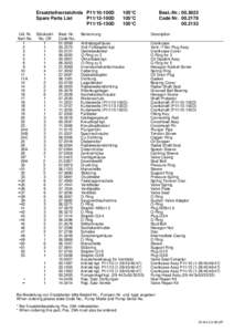 Ersatzteilverzeichnis P11/10-100D Spare Parts List P11/13-100D P11/15-150D Lfd. Nr. Stückzahl Item No. No. Off