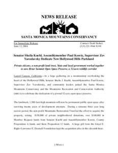 NEWS RELEASE  SANTA MONICA MOUNTAINS CONSERVANCY For Immediate Release June 12, 2004