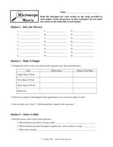 Name ______________________________ Read the directions for each section on the cards provided at each station. Write all answers on this worksheet! Do not make any marks on the materials at each station!  Station 1 - So