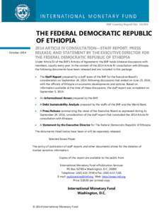 IMF Country Report No[removed]THE FEDERAL DEMOCRATIC REPUBLIC OF ETHIOPIA October 2014